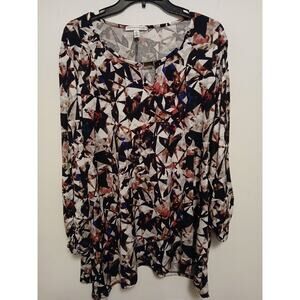 Notations 1X Black Pink White Abstract Print Tunic Smooth Knit Career Office 18